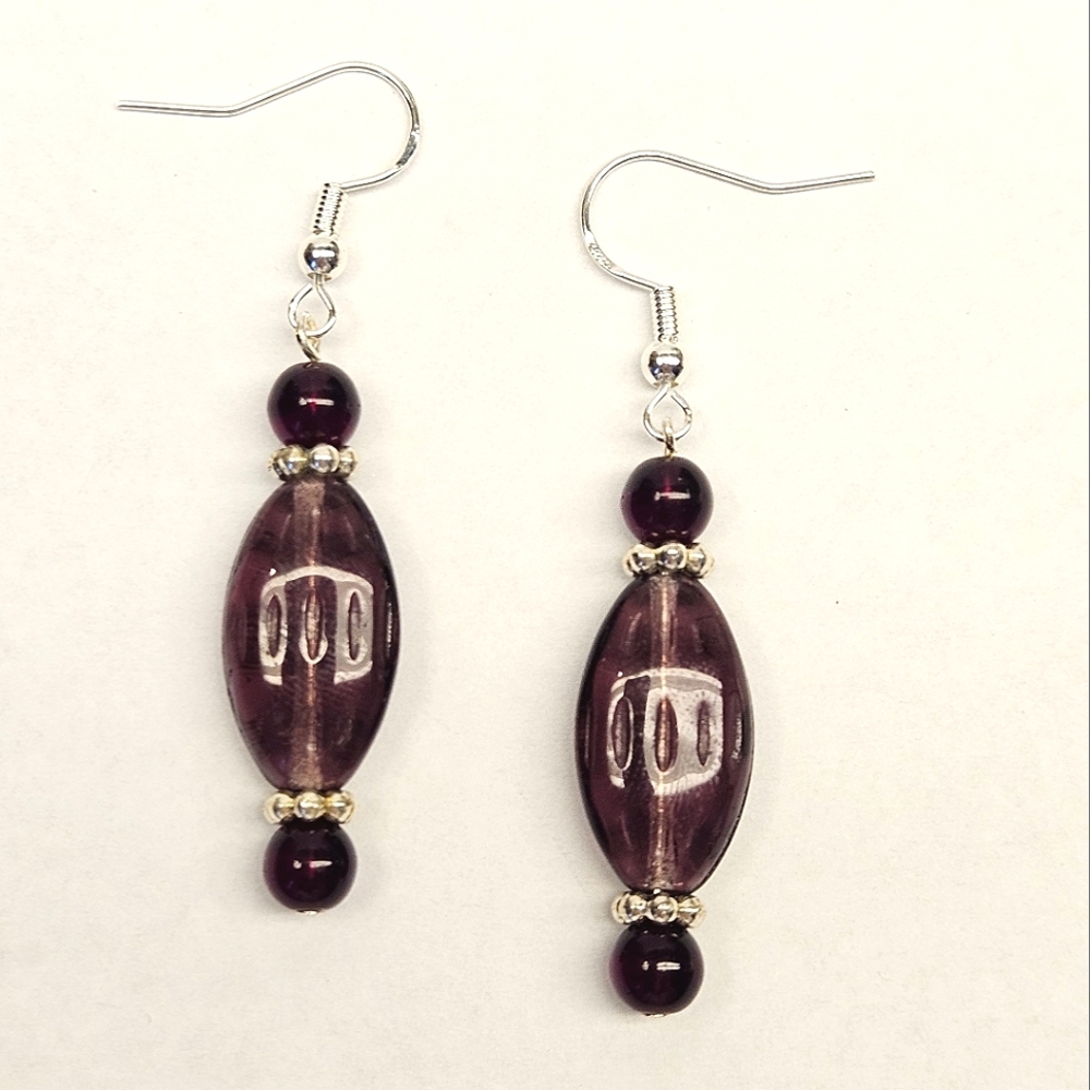 Purple and Dark Red Glass Beaded Earrings